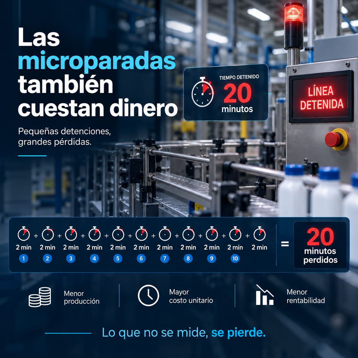 Cronómetro mostrando cómo se acumulan las microparadas de producción